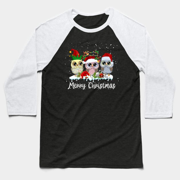 Cute Owl Merry Christmas Funny Owls Ugly Christmas Sweater T-Shirt Baseball T-Shirt by Alana Clothing